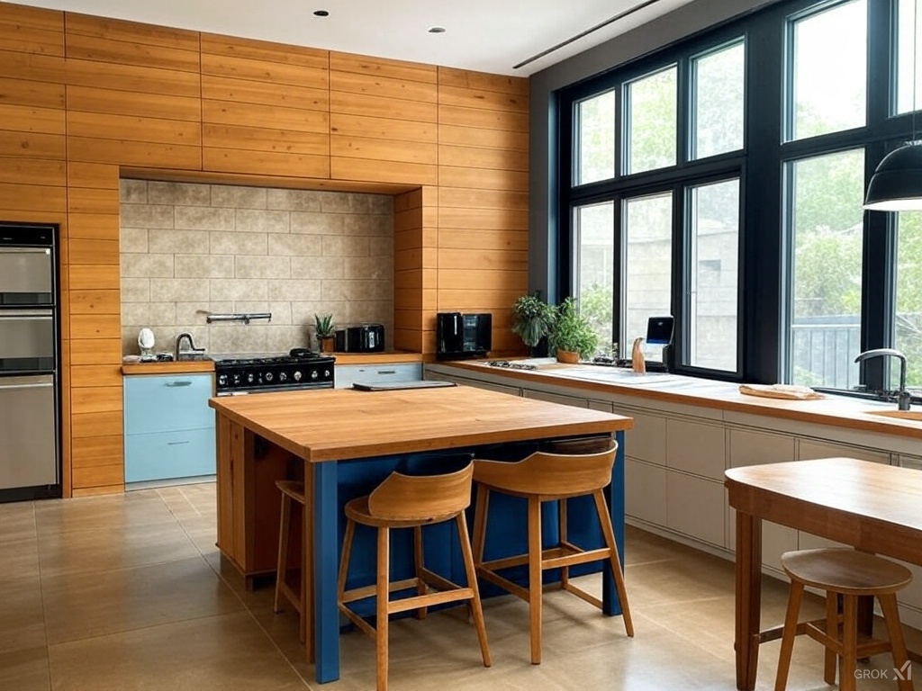 Kitchen with wood accent wall