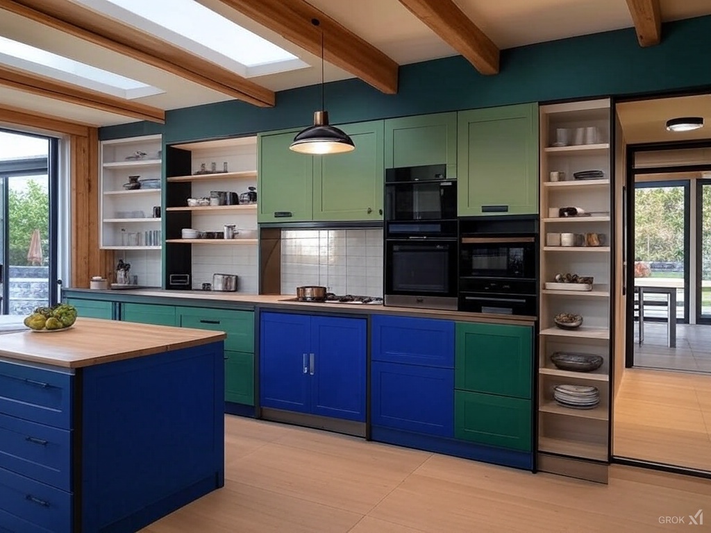 Kitchen with wooden ceiling beams