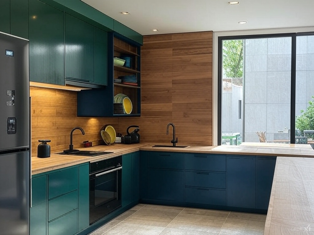 Kitchen with a wooden backsplash