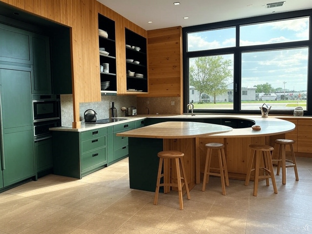 Kitchen with wooden bar stools