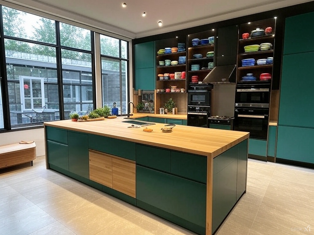 Kitchen with a wooden island