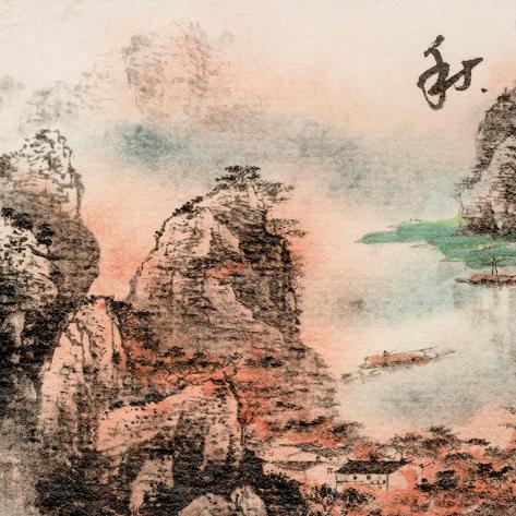 Art Print: Chinese Traditional Ink Painting, Landscape of Season, Fall. by elwynn: 12x12in