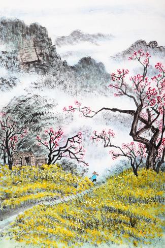 Art Print: Traditional Chinese Painting, Landscape by aslysun: 18x12in