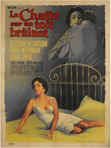 Art Print: Cat on a Hot Tin Roof, French Movie Poster, 1958, 12x9in.