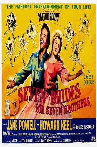 Art Print: Seven Brides for Seven Brothers, UK Movie Poster, 1954, 18x