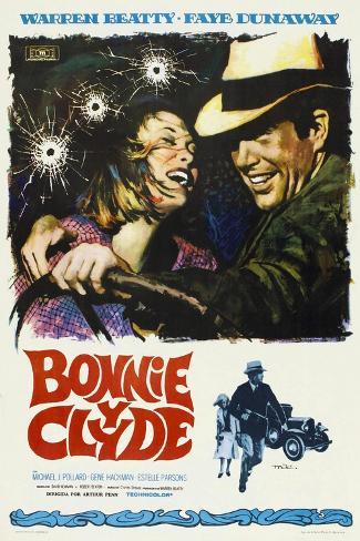 Art Print: Bonnie and Clyde, Spanish Movie Poster, 1967, 18x12in.