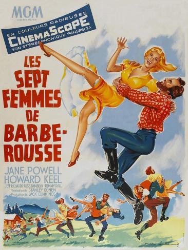 Art Print: Seven Brides for Seven Brothers, French Movie Poster, 1954,