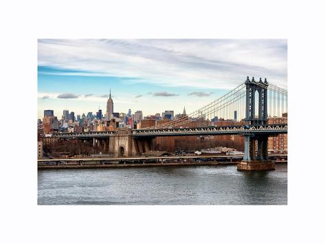 Art Print: Landscape View of Midtown NY with Manhattan Bridge and the Empire State Building by Philippe Hugonnard: 12x9in