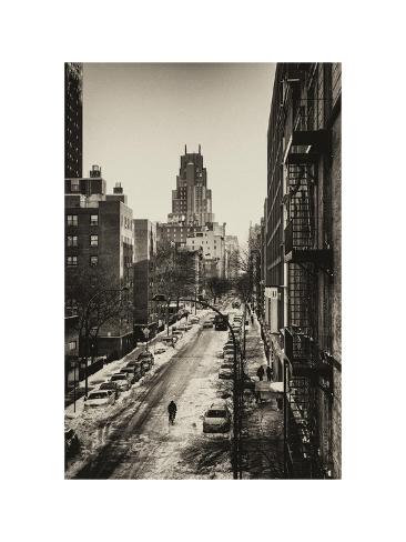 Art Print: Urban Snowy Winter Landscape with Views over a Fire Escape in Facade of Building by Philippe Hugonnard: 12x9in