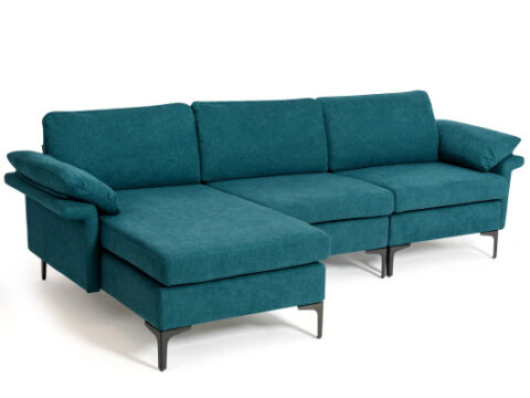 Extra Large Modular L-shaped Sectional Sofa with Reversible Chaise for 4-5 People-Peacock Blue