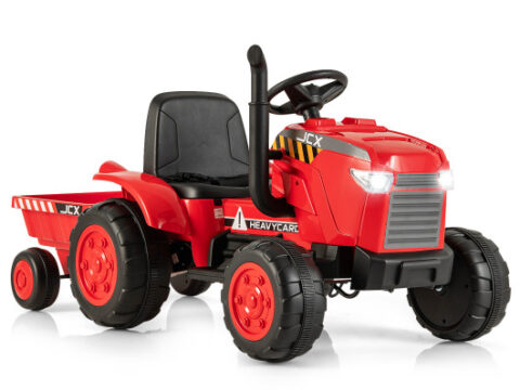 12V Kids Ride On Tractor with Trailer and Remote Control-Red