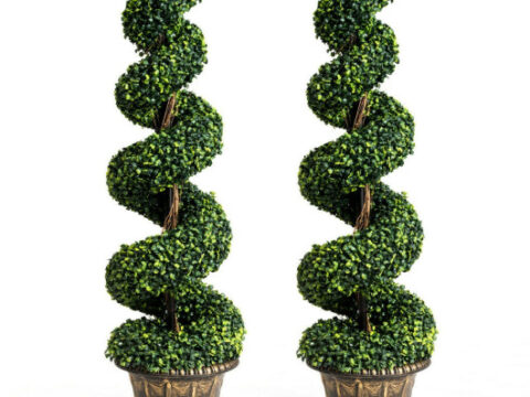 2 Pieces 4 Feet Artificial Décor Green Boxwood Spiral Tree Set