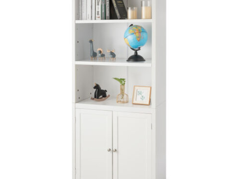 Bookcase Shelving Storage Wooden Cabinet Unit Standing Display Bookcase with Doors-White