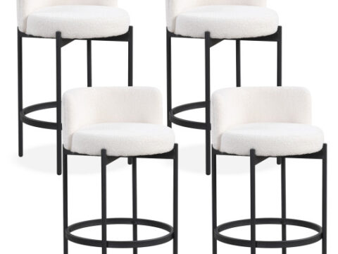 24 Inch Boucle Counter Stools Set of 4 with Curved Backrest