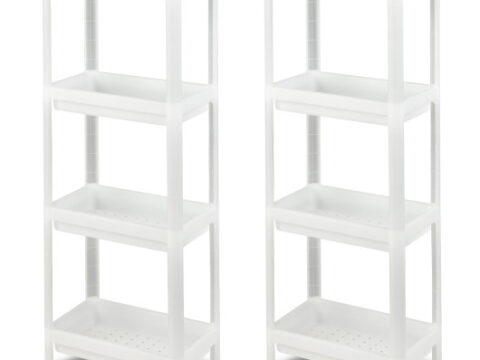 2 Packs 4-Tier Detachable Slim Storage Cart with Drainage Holes for Small Space-White