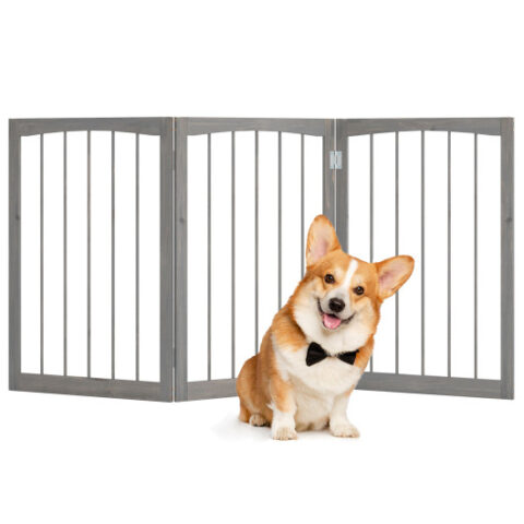 30 Inch Tall Wooden Pet Fence for Cats Small and Medium Dogs-Gray
