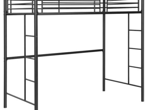 Twin Loft Bed Frame with 2 Ladders Full-length Guardrail -Black