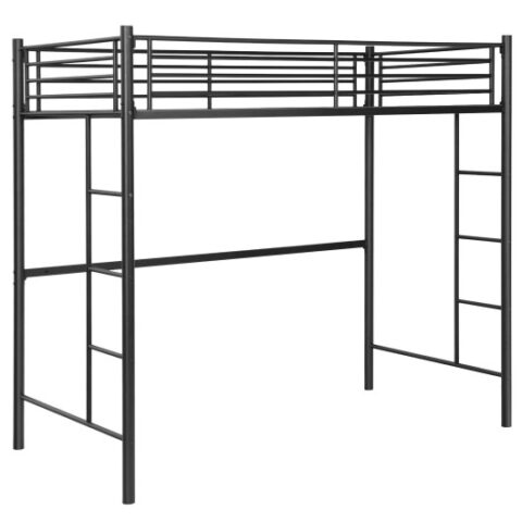 Twin Loft Bed Frame with 2 Ladders Full-length Guardrail -Black