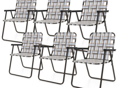 6 Pieces Folding Beach Chair Camping Lawn Webbing Chair-Brown