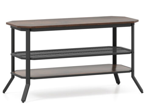 3-tier Console Table TV Stand with Mesh Storage Shelf-Rustic Brown