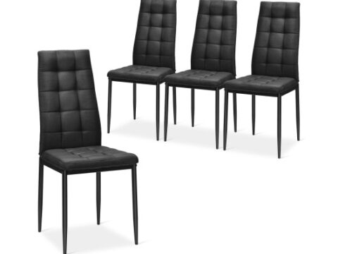 Set of 4 Fabric Dining Chairs Set with Upholstered Cushion and High Back