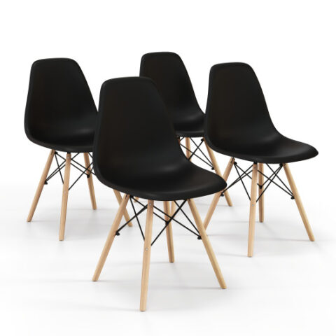 4 Pieces Modern Armless Dining Chair Set with Wood Legs-Black