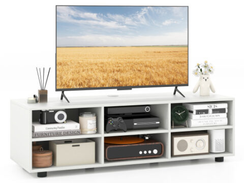 TV Stand for TV up to 55 Inch with 6 Storage Compartments-White