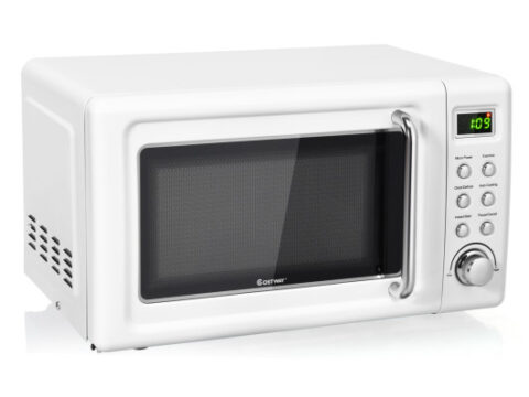 700W Retro Countertop Microwave Oven with 5 Micro Power and Auto Cooking Function-White
