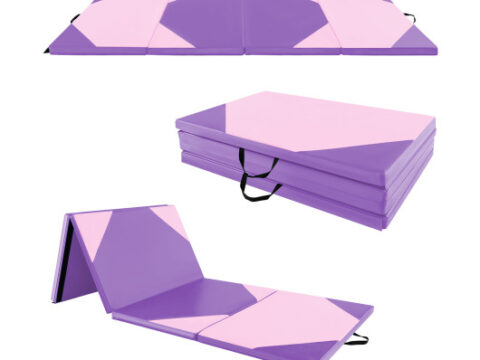 10 Feet x 4 Feet x 2 Inch Folding Exercise Mat with Hook and Loop Fasteners-Pink