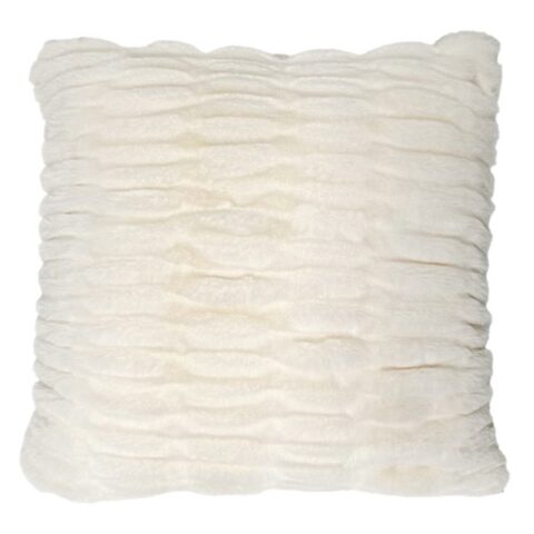 Beige Ruched Faux Fur Pillow, 18", Neutral