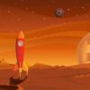 Art Print: Spaceship-On-Martian-Landscape by Benchart: 18x12in