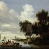 Art Print: River Landscape with Ferry by Salomon van Ruysdael: 12x9in