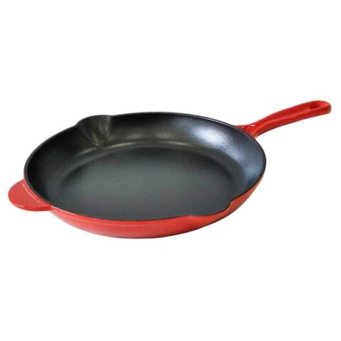 Red Enameled Cast Iron Fry Pan, 10"