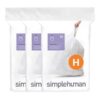 Simplehuman 3-Pack Custom Fit Liners, Code H, White, Plastic